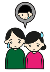 泣く息子を心配する夫婦