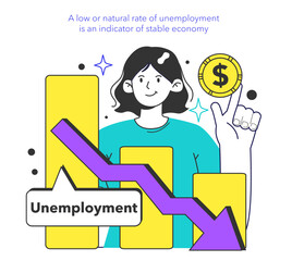 Unemployment concept. A low or natural rate of unemployment is an indicator