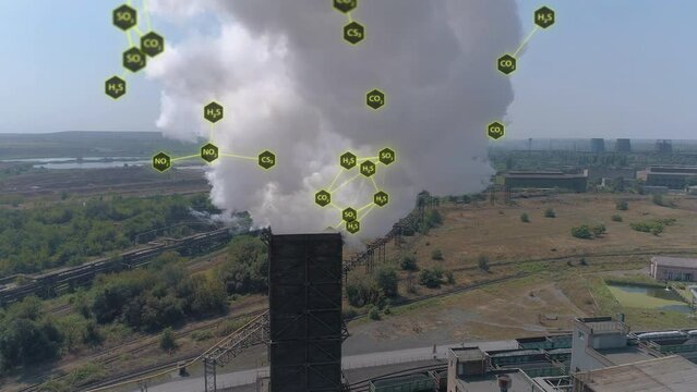 Visualization of environmental pollution. Smoke from the chimney of a large factory. The concept of harmful emissions from the factory chimney