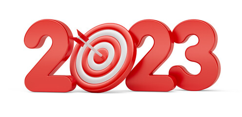 Number 2023 with target in 3d render illustration