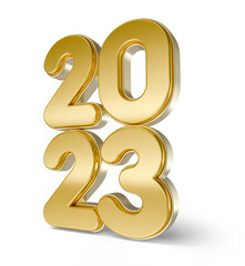 Number 2023 golden in 3d render illustration