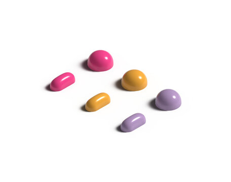 3D pills, sprinkles or buttons on transparent background.