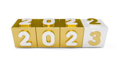 Number 2023 golden in 3d render illustration