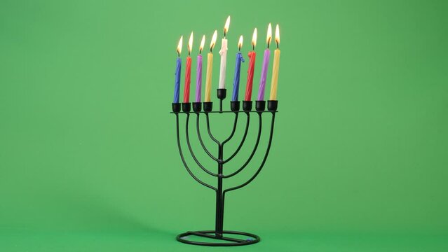 Hanukkah menorah last holiday night candle 4k 10ni greenscreen 8
