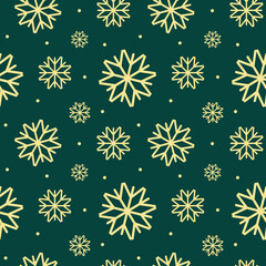 Christmas seamless pattern with snowflakes. New Year vector illustration of snowflakes on dark background. Holiday winter ornament.