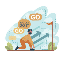 Motivation concept. Motivated person setting and achieving a goal.