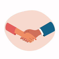 Handshake of business partners. Male and female hands. Vector cartoon  flat style illustration.