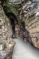 Natural rock arches Cathedrals beach, Playa de las catedrales at Ribadeo, Galicia, Spain