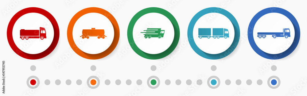 Poster transportation concept vector icon set, flat design web buttons, logistic infographic template