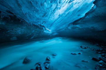Inside Vatnajokull glacier in southern Iceland