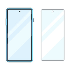 Smartphone and glass screen protector. Simple vector illustration