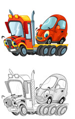 funny cartoon tow truck driver with other car