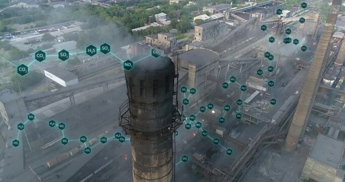 Emission of solid substances into the atmosphere. Environmental pollution visualization. White smoke from the factory chimney, visualization of the release of hazardous components