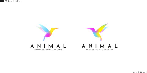 Bright hummingbird logo. Abstract birds