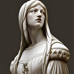 3D illustration featuring the white marble bust of a beautiful, elegant noble woman from the renaissance era or medieval middle ages.