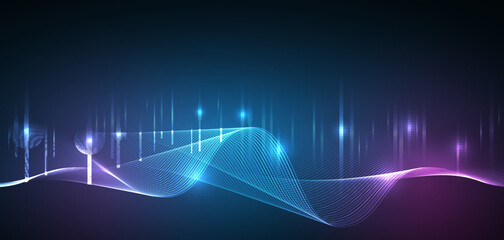 Naklejka na ściany i meble High-tech communication design for presentation or banner. Abstract design consisting of particles of dots and lines on a blue background. Technology futuristic concept.