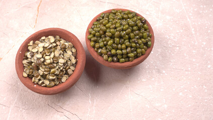 Green Mung Beans Also Know as Mung Dal, Vigna Radiata, Green Beans or Moong Dal isolated on White Background