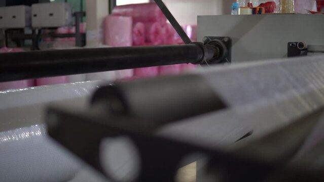 Shockproof plastic making process. Machine operation for bubble wrap.
