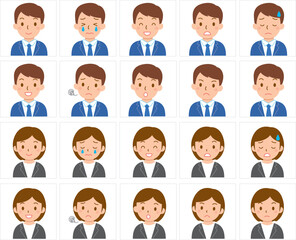 スーツ姿の男女表情アイコンセット