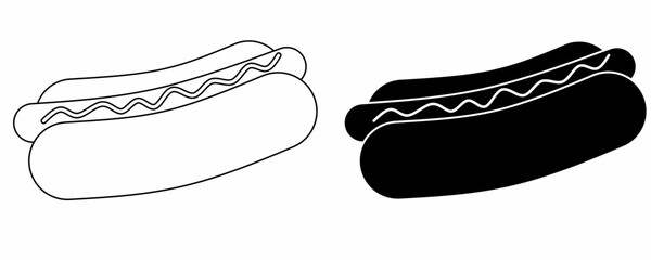 outline silhouette hot dog icon set isolated on white background