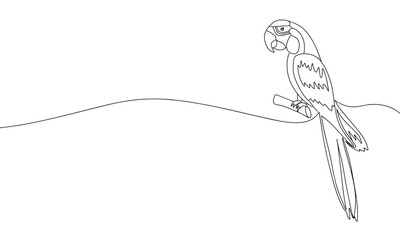 Fototapeta premium Hand draw parrot in line art outline one continues line. Vector illustration.
