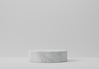 3d illustration scene with composition empty cylinder marble pedestal podium for product and abstract background. mock up geometric shape in white color. platforms for cosmetic