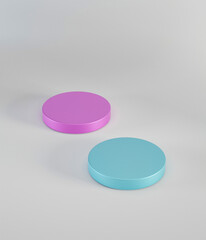 pink and blue pedestal podiums on white background. Abstract minimal scene with geometrical. Scene to show cosmetic products presentation. Mock up design empty space. Show case display 3d render.