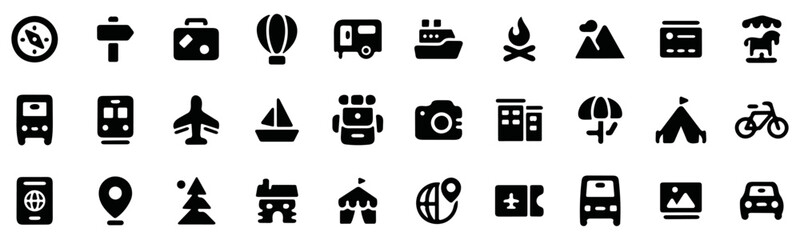 Travel solid icon set. Vacation icon vector illustration. outdoors icon set. travelling icon 