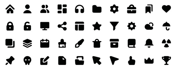 user interface solid icon set. user experience icon. home vector illustration. settings icon. editing vector icon