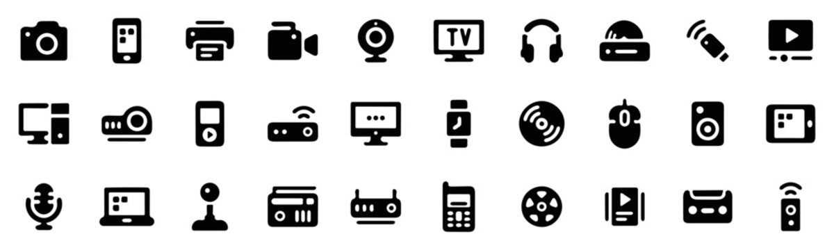 Multimedia solid icon set. Media icon set. vector illustration. solid icon.