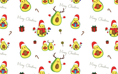 Christmas pattern with avocados, garlands, Christmas sweets. cute pattern for the new year	
