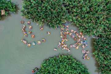 VIEW OF RUNG DUA BAY MAU OR COCONUT WATER ( MANGROVE PALM ) FOREST 7 HECTA IN CAM THANH VILLAGE, HOI AN ANCIENT TOWN, UNESCO WORLD HERITAGE, VIETNAM. HOI AN IS ONE OF THE MOST POPULAR DESTINATIONS