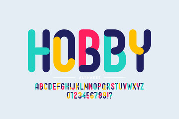 Modern rounded colorful sans serif font design, alphabet letters and numbers.