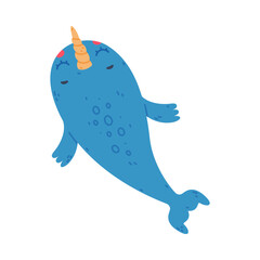 View from above of funny cute baby narwhal. Sea mammal animal cartoon character vector illustration © topvectors