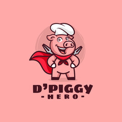 Mascot Cartoon Character Piggy Logo Design Vector Illustration Template Idea