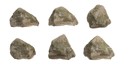 Cut out mossy nature rock shape transparent background 3d rendering png file
