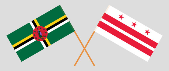 Crossed flags of Dominica and the District of Columbia. Official colors. Correct proportion