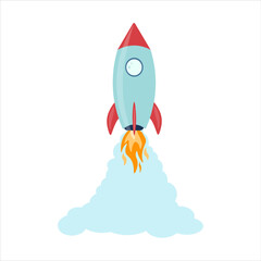 Rocket is flying on the sky, start up concept. Vector illustration