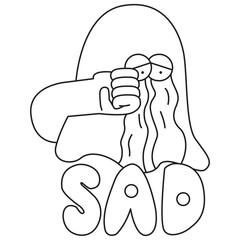 Sad Sticker Pack Outline 2D Illustration
