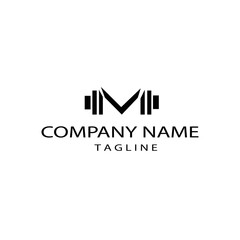 Letter M bodybuild fitness logo design vector