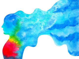 abstract human body head inspiring mind mental health holistic imagine emotion energy soul spiritual thinking brain power art illustration design watercolor painting