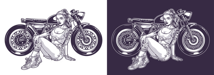 Motorcycle driver girl monochrome element