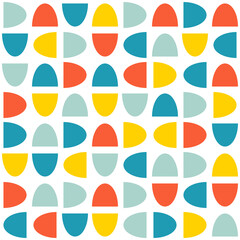 Modern abstract seamless geometric pattern with semicircles and circles in retro scandinavian style. Bright colorful geometry pattern.