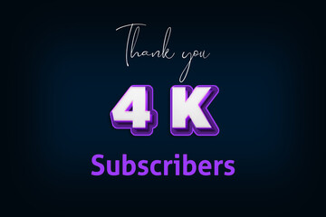 4 K  subscribers celebration greeting banner with Purple 3D Design