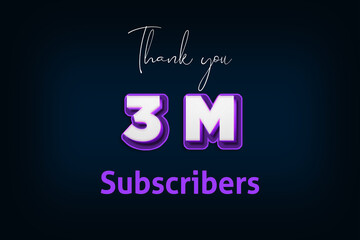 3 Million  subscribers celebration greeting banner with Purple 3D Design