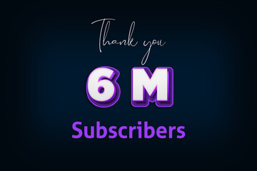 6 Million  subscribers celebration greeting banner with Purple 3D Design