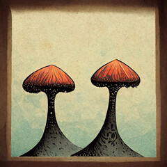 Cartoon  style coloured mushrooms, poisoned and healthy, vegetarian food in a flat style.