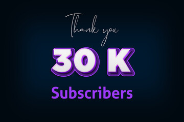 30 k subscribers celebration greeting banner with Purple 3D Design