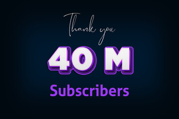40 Million  subscribers celebration greeting banner with Purple 3D Design
