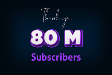 80 Million  subscribers celebration greeting banner with Purple 3D Design